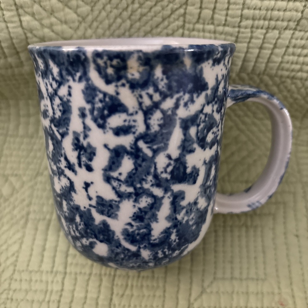 Folk Craft Animals by Tienshan Blue White Spongeware Coffee Mug Cup Country Core